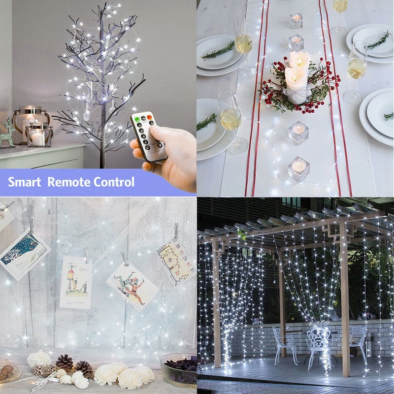 buways Fairy Lights 2-Pack Battery Operated Cool White 50 LED Fairy String Lights,16.4ft Sliver Wire Light with Remote Control for Christmas Party Garden Home Decoration - Image 4